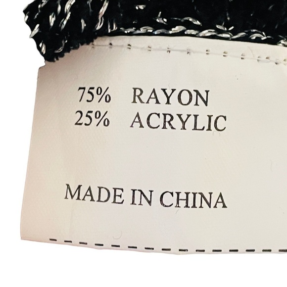 VINTAGE Black & White Plaid Silver Sparkle Cardigan Sweater SZ Small - Picture 10 of 12